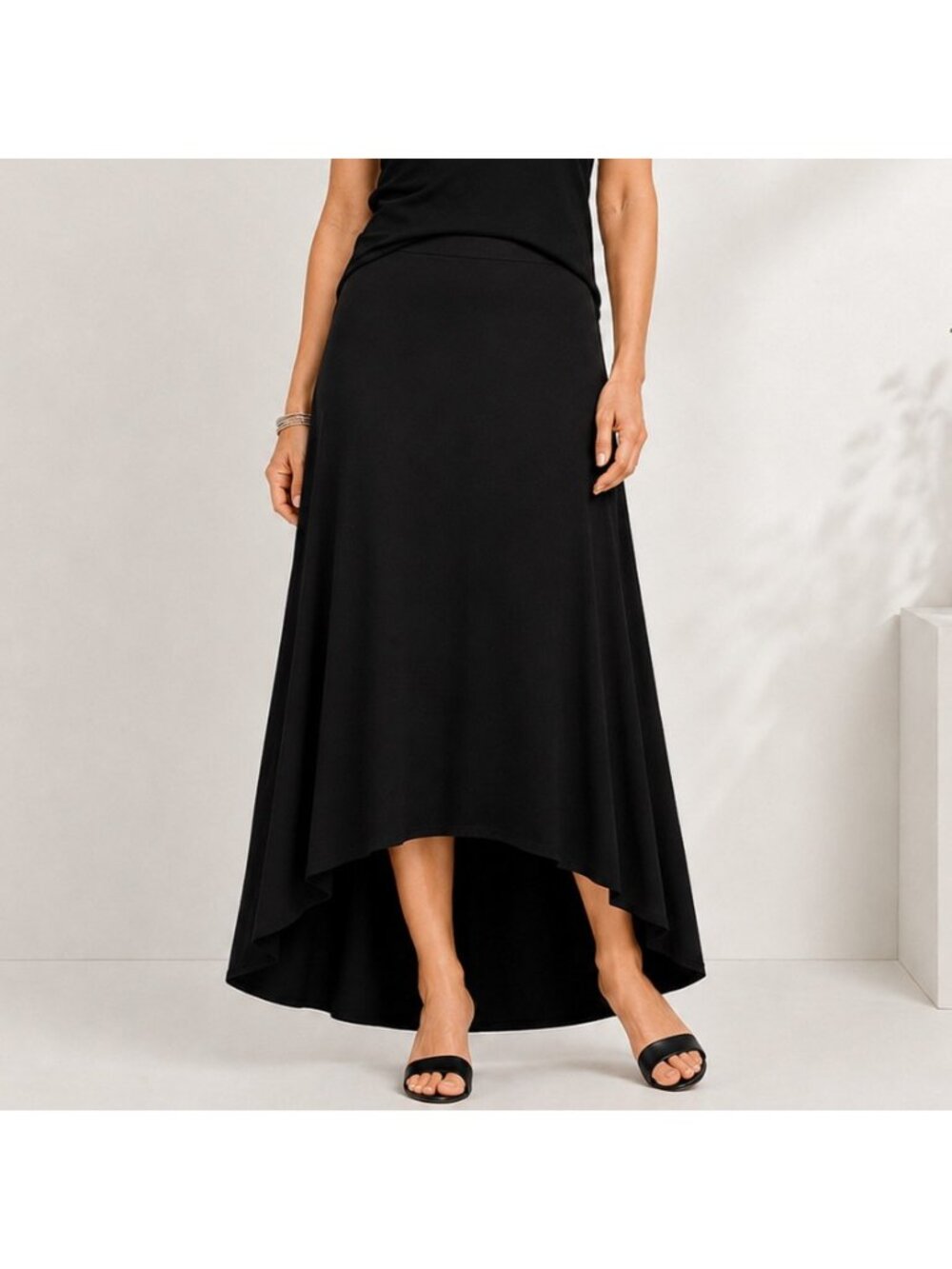 NEW Chico’s Travelers Joey Maxi Skirt Womens 0 (S) Black Hi Low Stretch Flowy